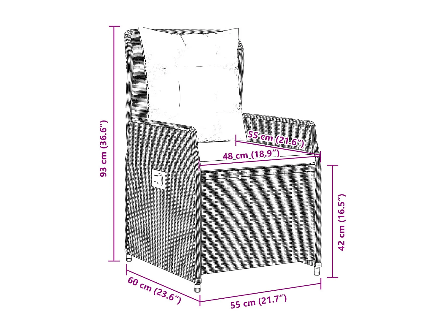 Set van 2 verstelbare tuinstoelen, lichtgrijs, gevlochten hars