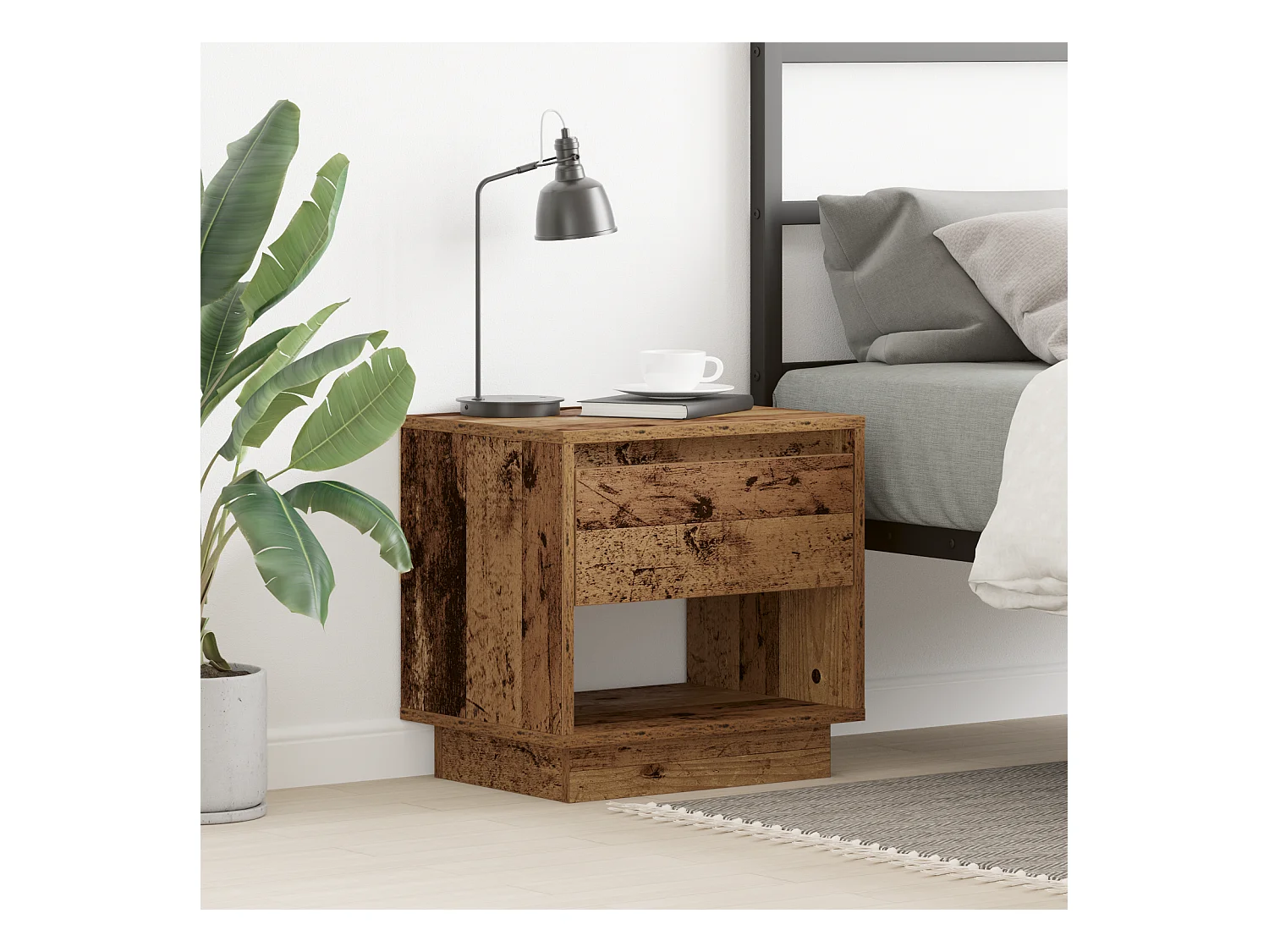 Table de chevet en vieux bois 45x34x44 cm en bois reconstitué