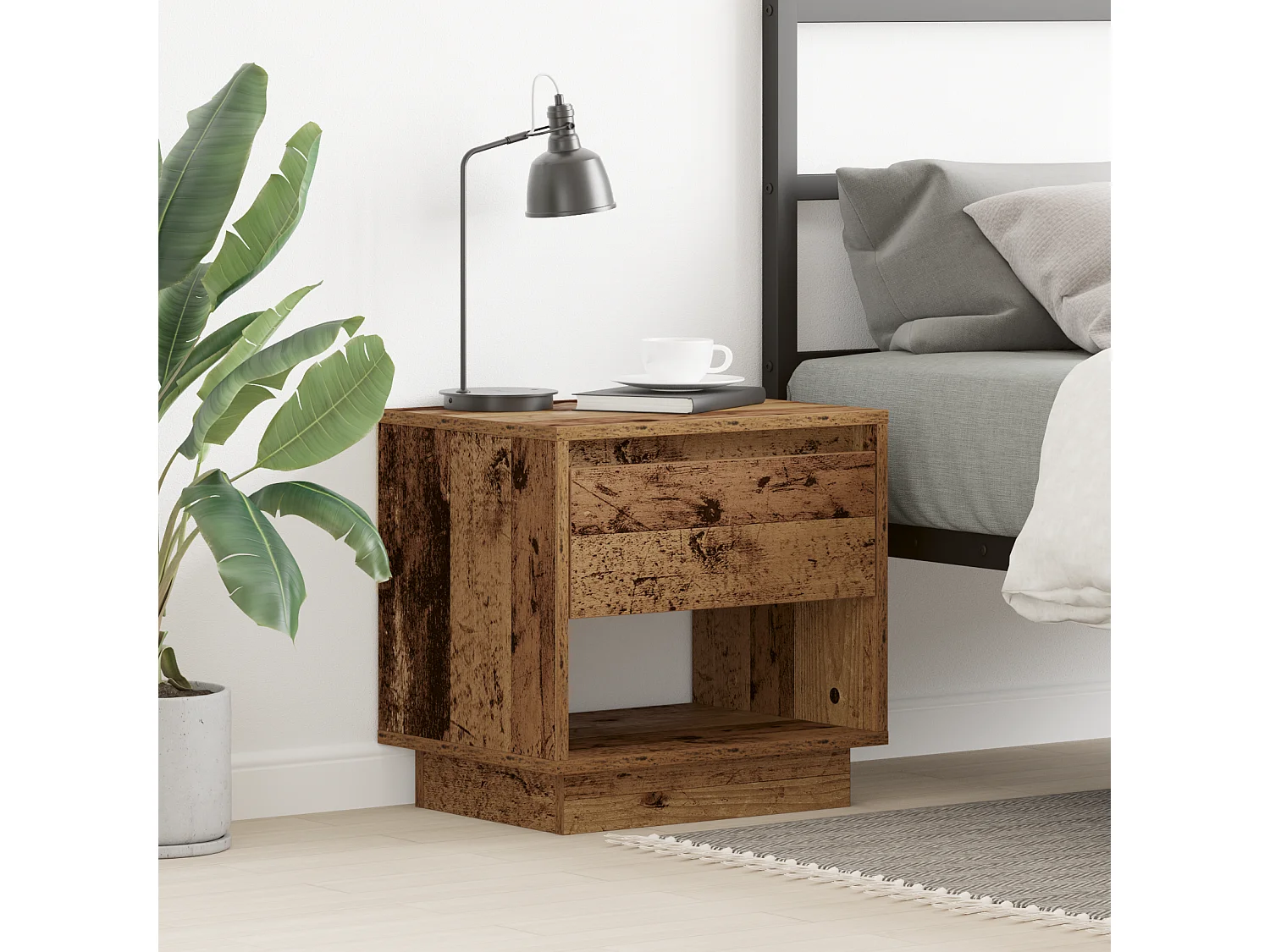 Table de chevet en vieux bois 45x34x44 cm en bois reconstitué