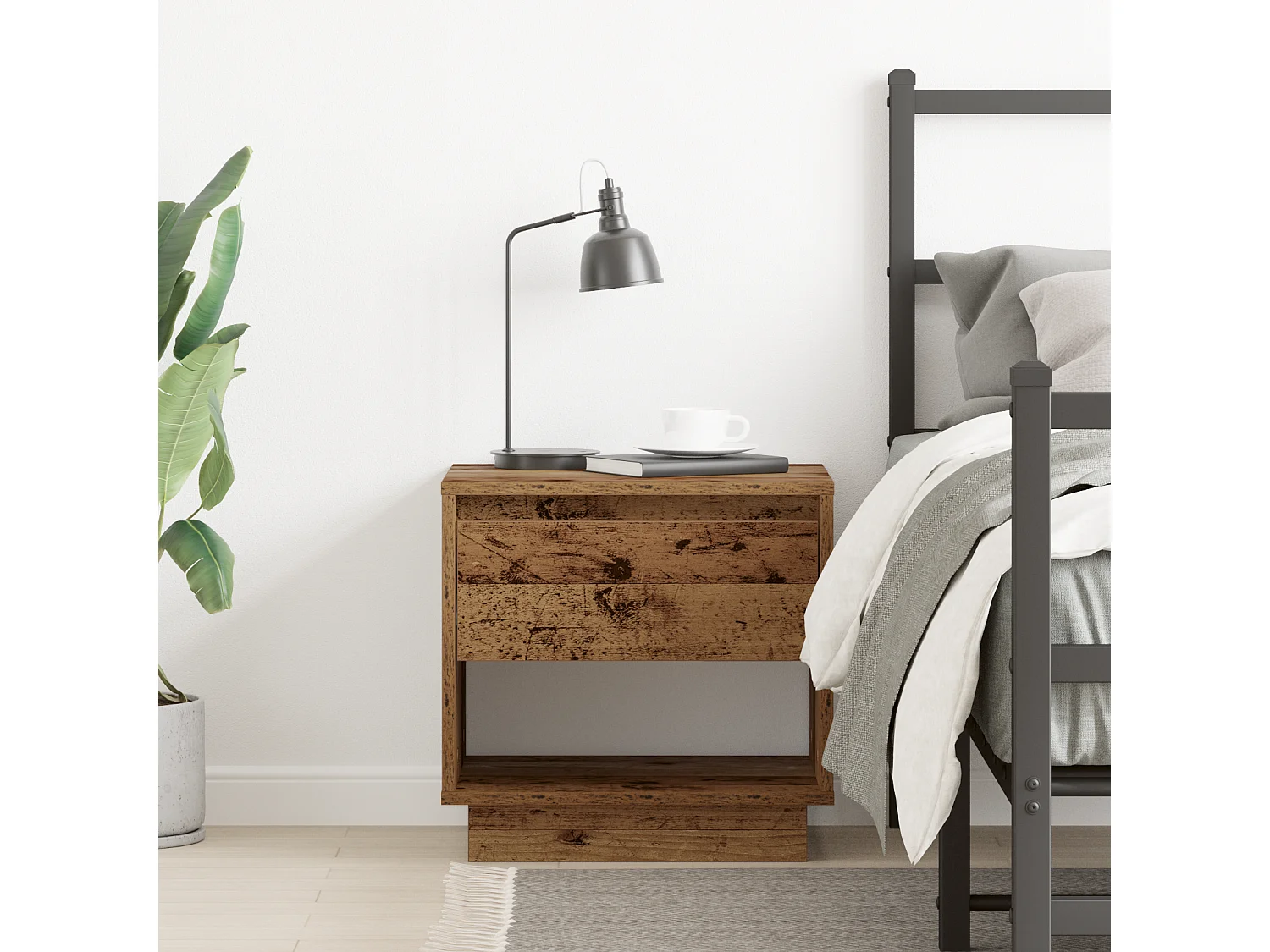 Table de chevet en vieux bois 45x34x44 cm en bois reconstitué