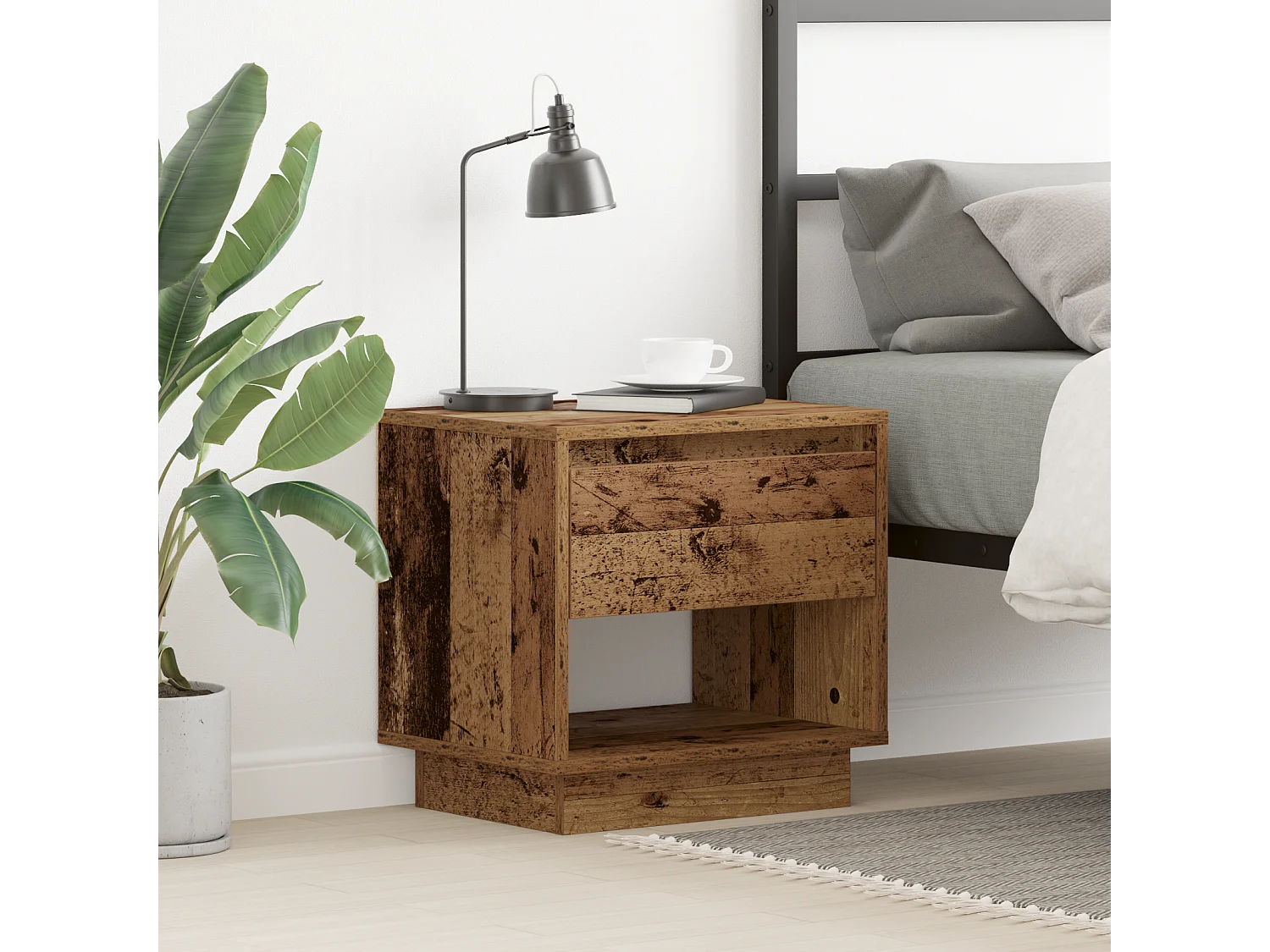 Table de chevet en vieux bois 45x34x44 cm en bois reconstitué