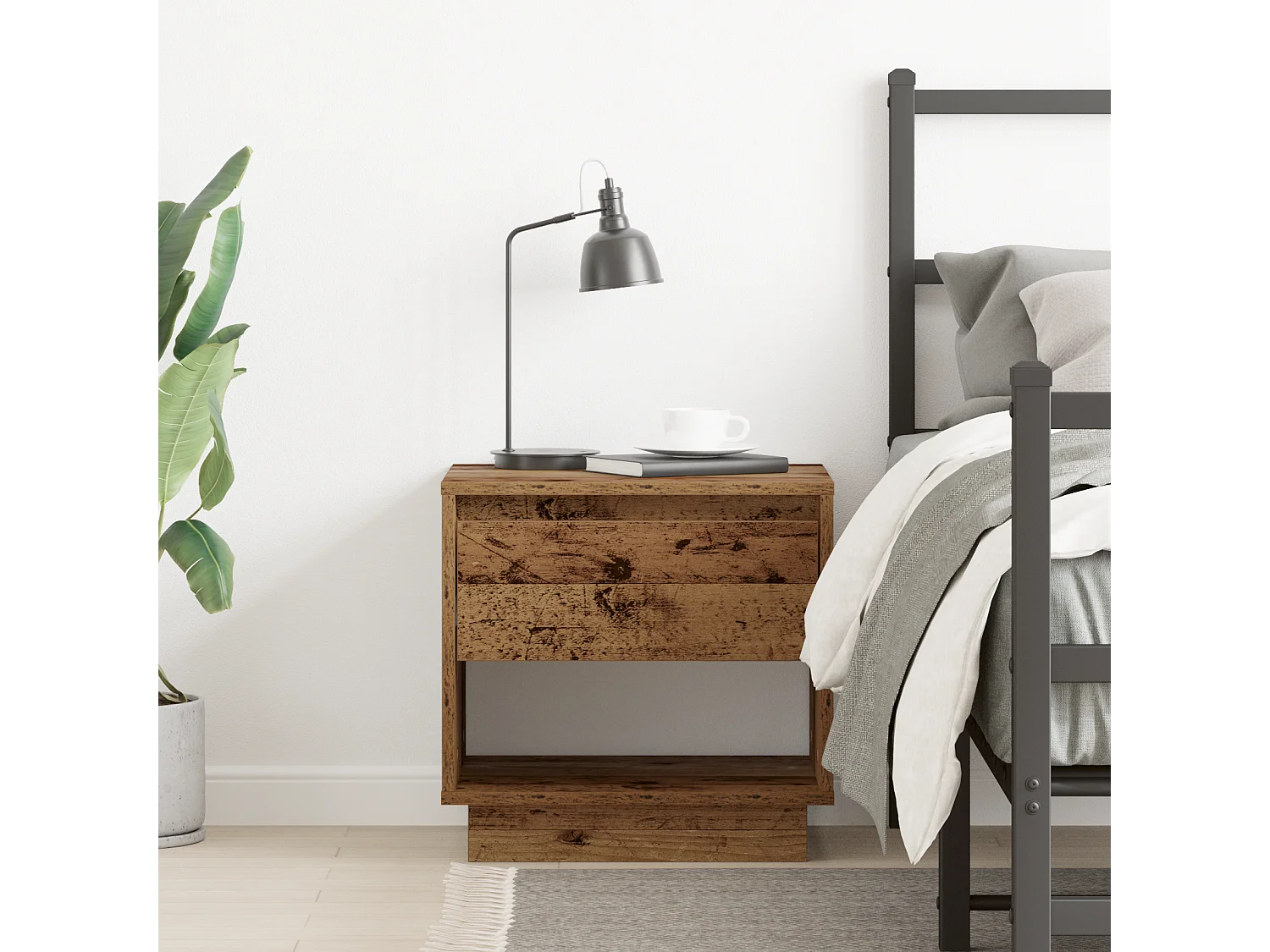 Table de chevet en vieux bois 45x34x44 cm en bois reconstitué