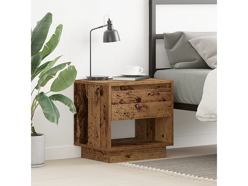 Table de chevet en vieux bois 45x34x44 cm en bois reconstitué