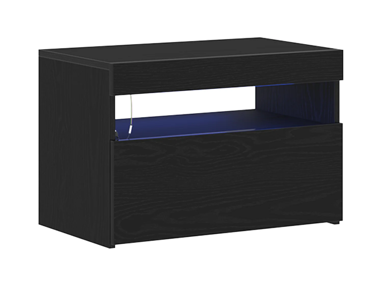 Comodino con luci LED Rovere nero 60x35x40 cm Legno tecnico