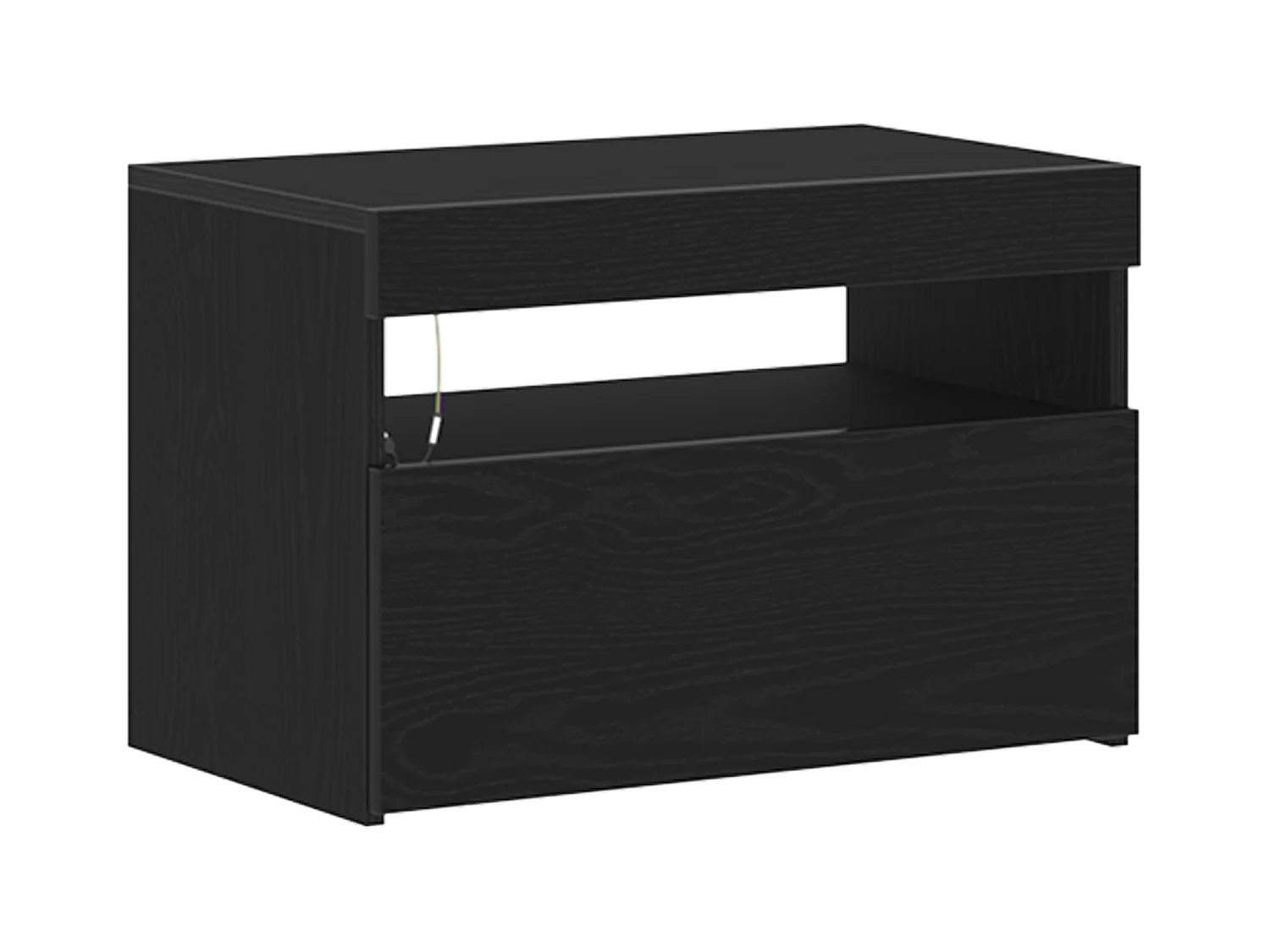 Comodino con luci LED Rovere nero 60x35x40 cm Legno tecnico