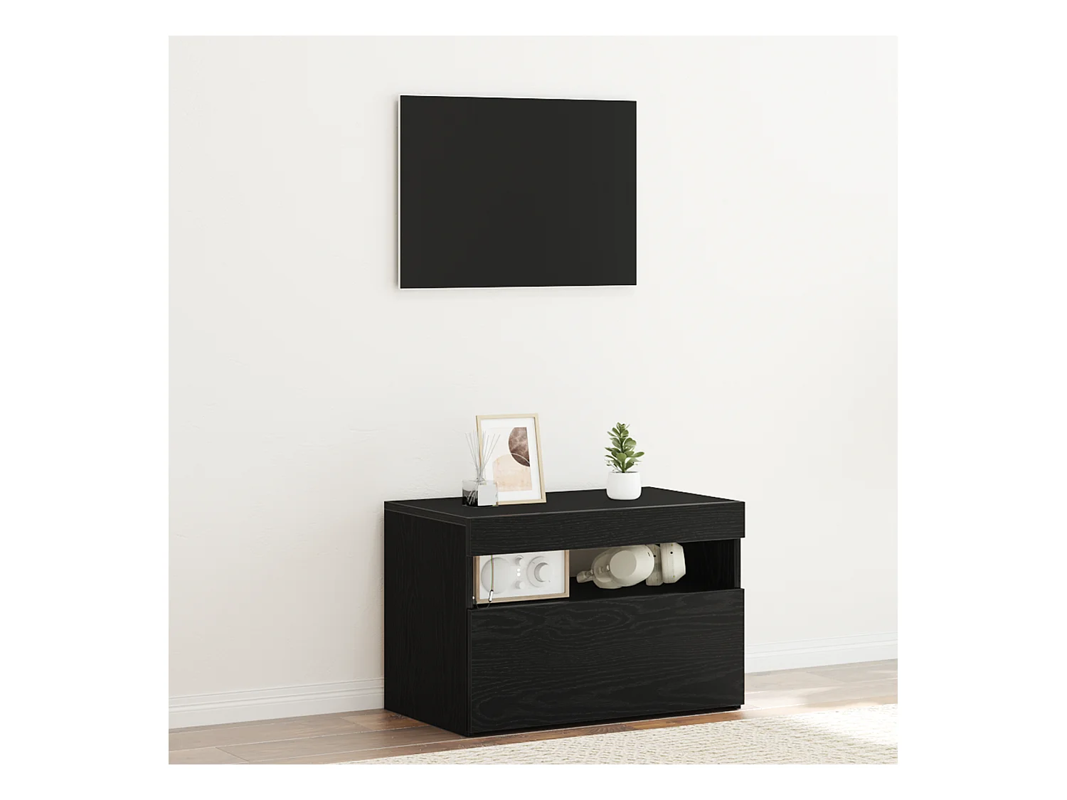 Cabinet de chevet avec lumières LED Chêne noir 60x35x40 cm Bois technique