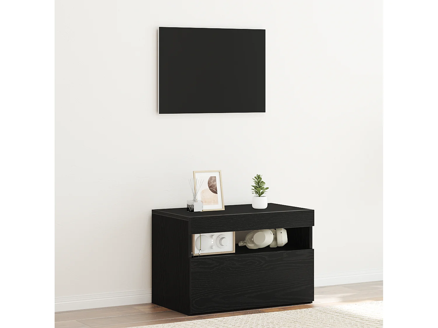 Nachtkastje met LED-verlichting Zwarte eik 60x35x40 cm Technisch hout