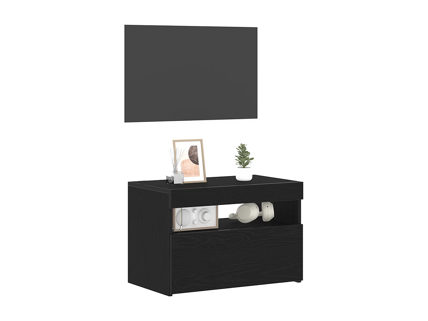 Cabinet de chevet avec lumières LED Chêne noir 60x35x40 cm Bois technique