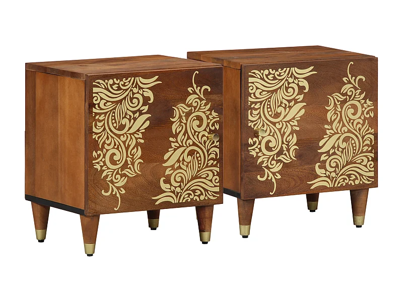 Tables de chevet 2 pcs 40x33x46 cm en bois solide de mangue