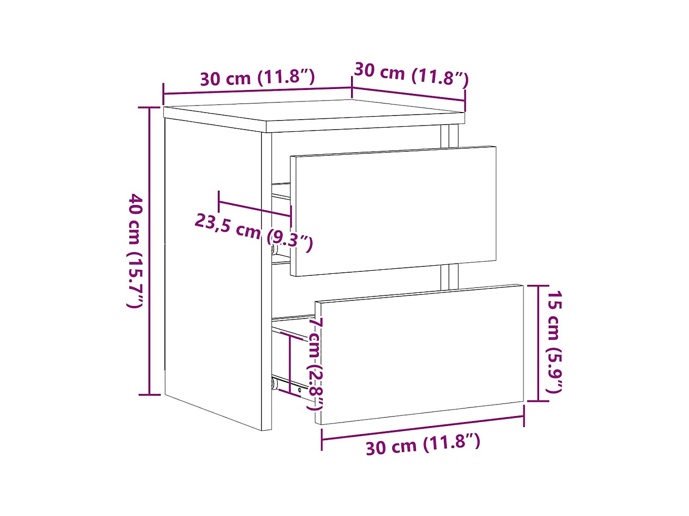 Comodini 2 pz Nero 30x30x40 cm Legno composito