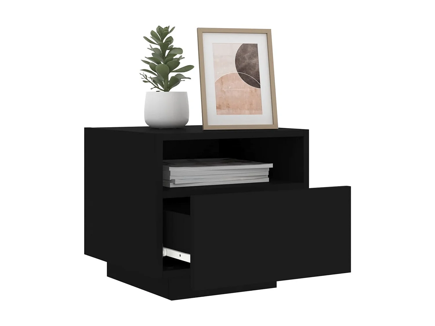 Table de chevet avec lumières LED noir 40x39x37 cm