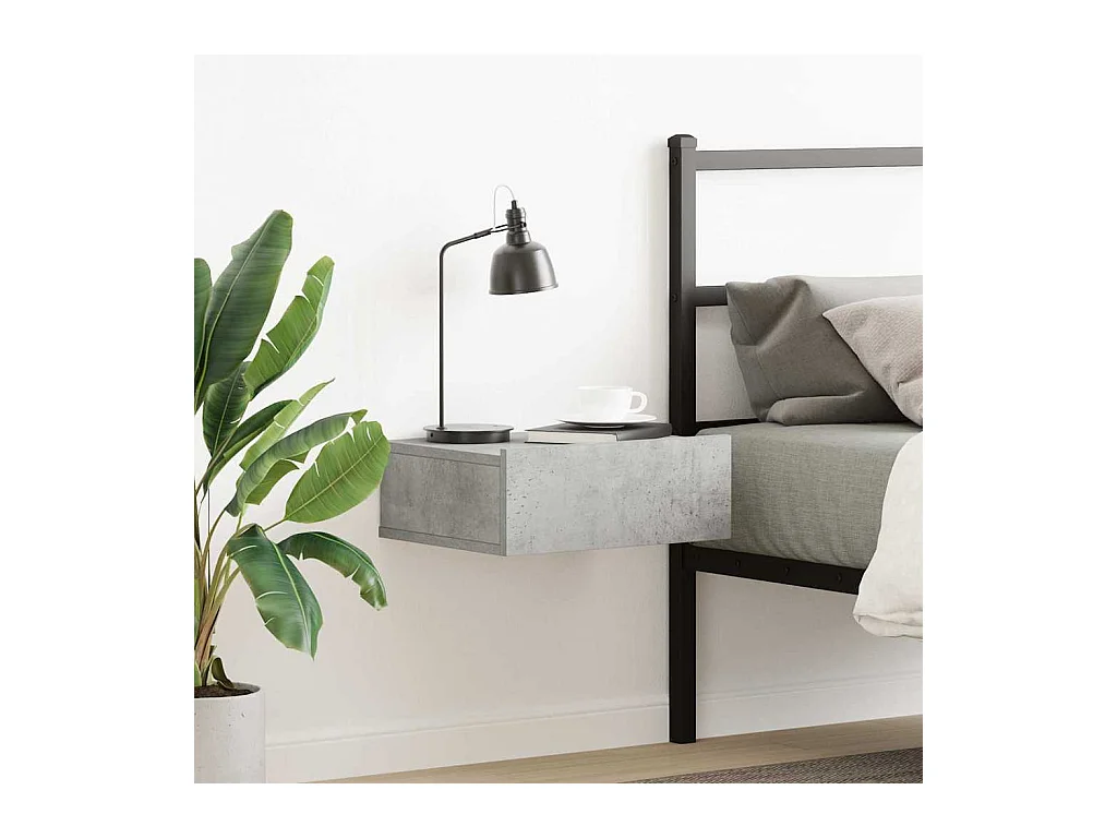 Comodino sospeso grigio cemento in legno ingegnerizzato