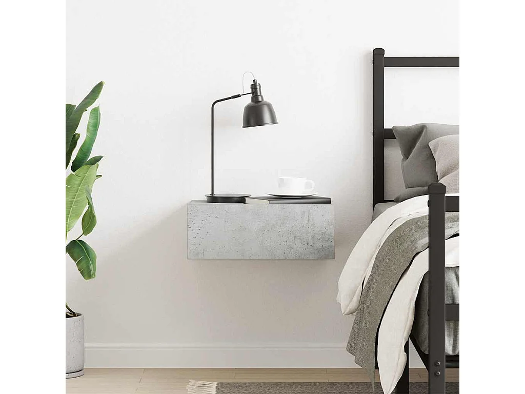 Comodino sospeso grigio cemento in legno ingegnerizzato
