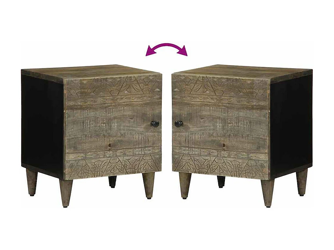 Comodini 2 pz grigio chiaro 40x33x46 cm legno massello di mango