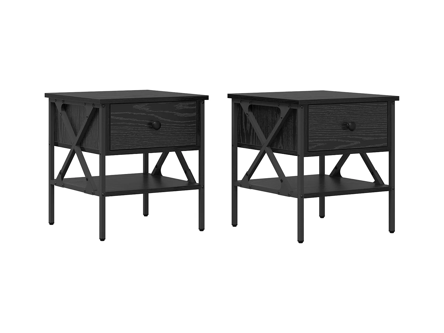 Nachtkastjes 2 stuks Zwarte Eiken 40x42x45 cm Bewerkt hout