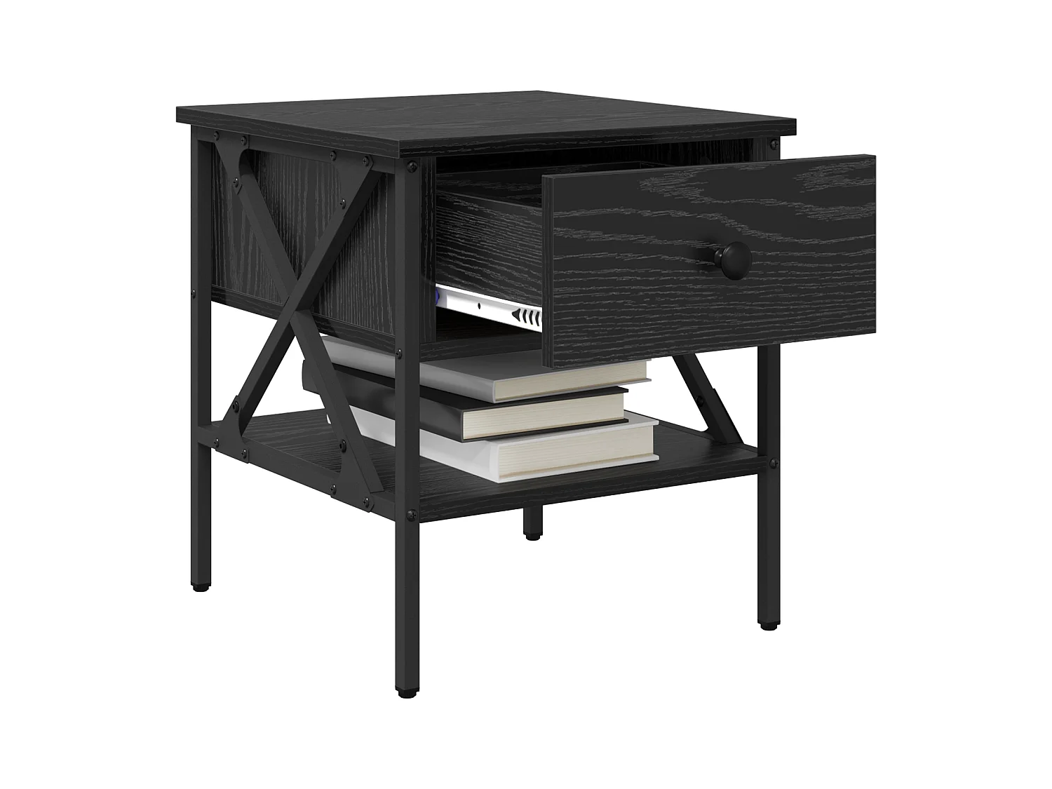 Nachtkastjes 2 stuks Zwarte Eiken 40x42x45 cm Bewerkt hout