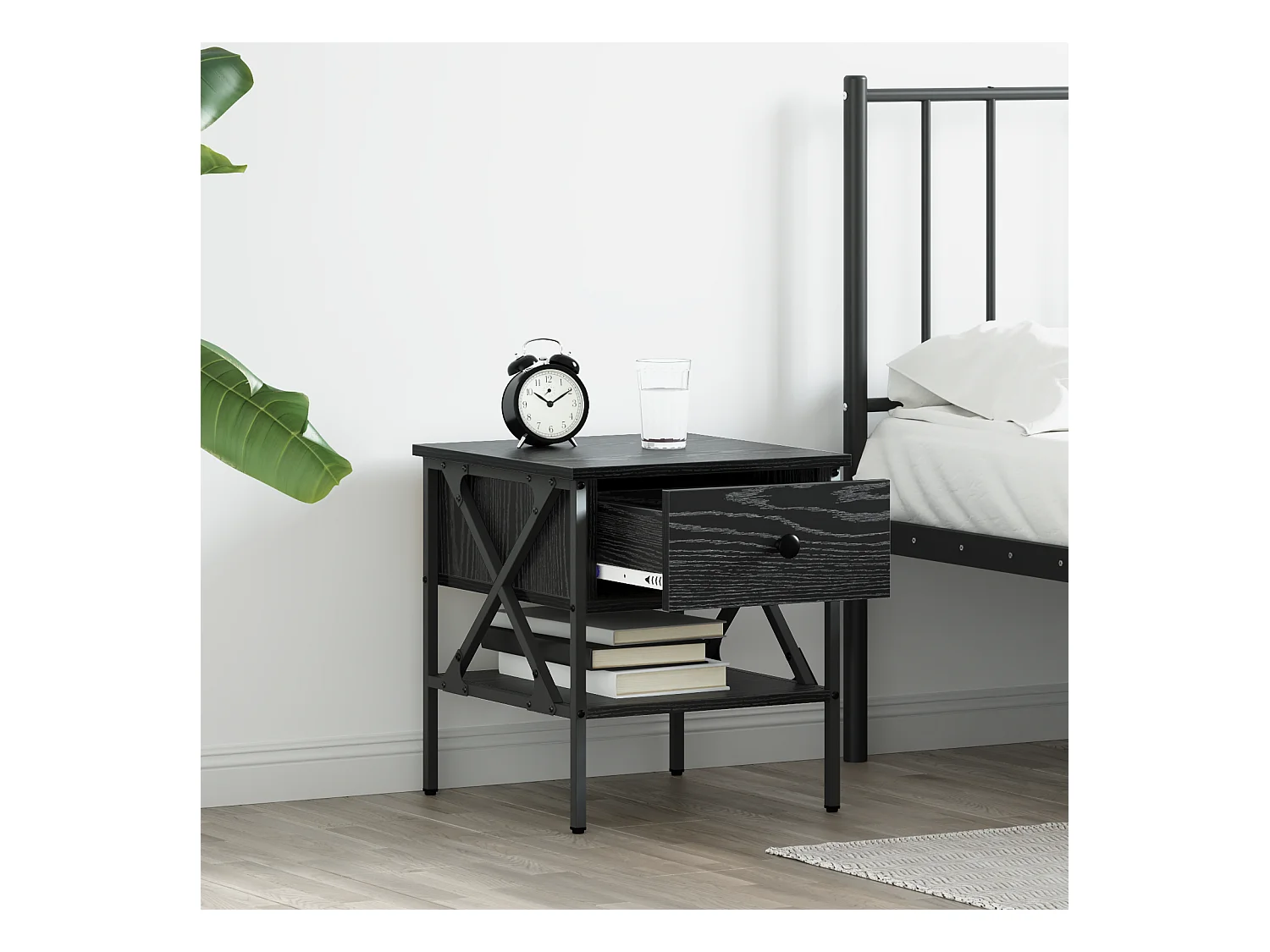 Nachtkastjes 2 stuks Zwarte Eiken 40x42x45 cm Bewerkt hout