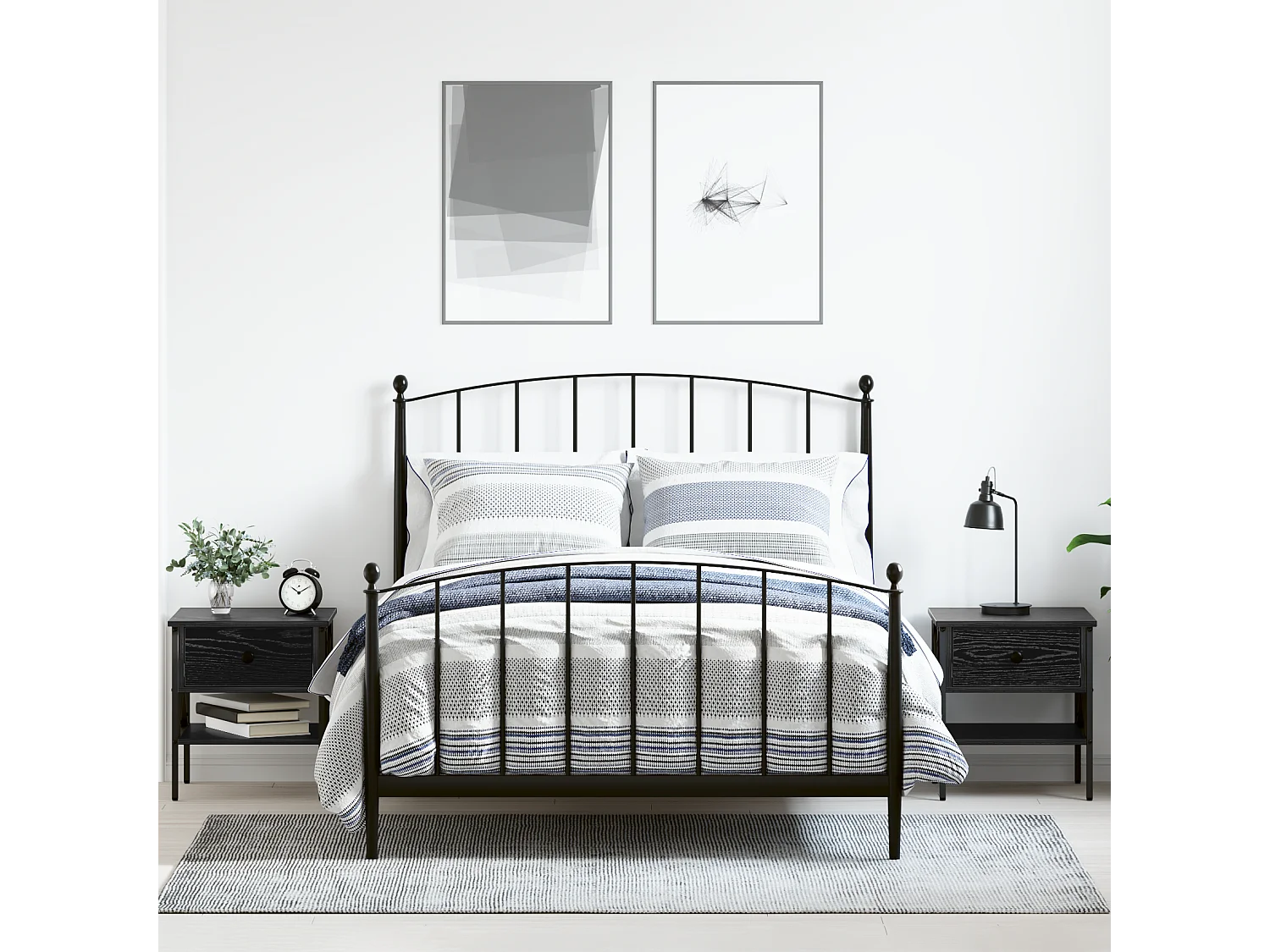 Nachtkastjes 2 stuks Zwarte Eiken 40x42x45 cm Bewerkt hout