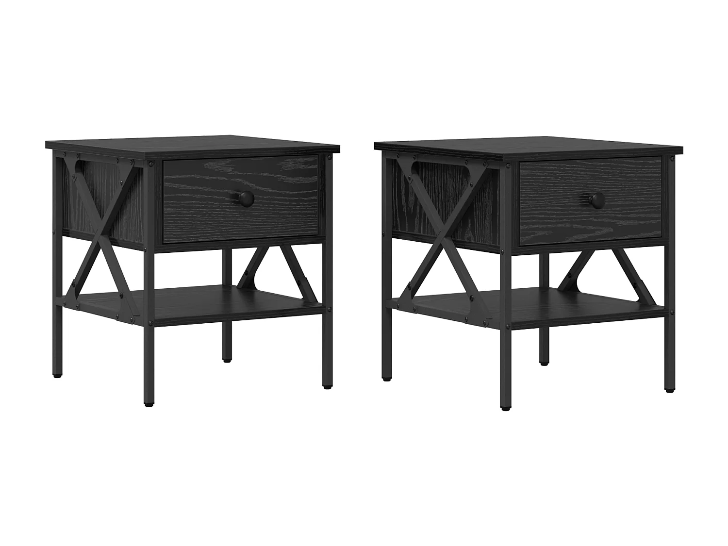 Nachtkastjes 2 stuks Zwarte Eiken 40x42x45 cm Bewerkt hout