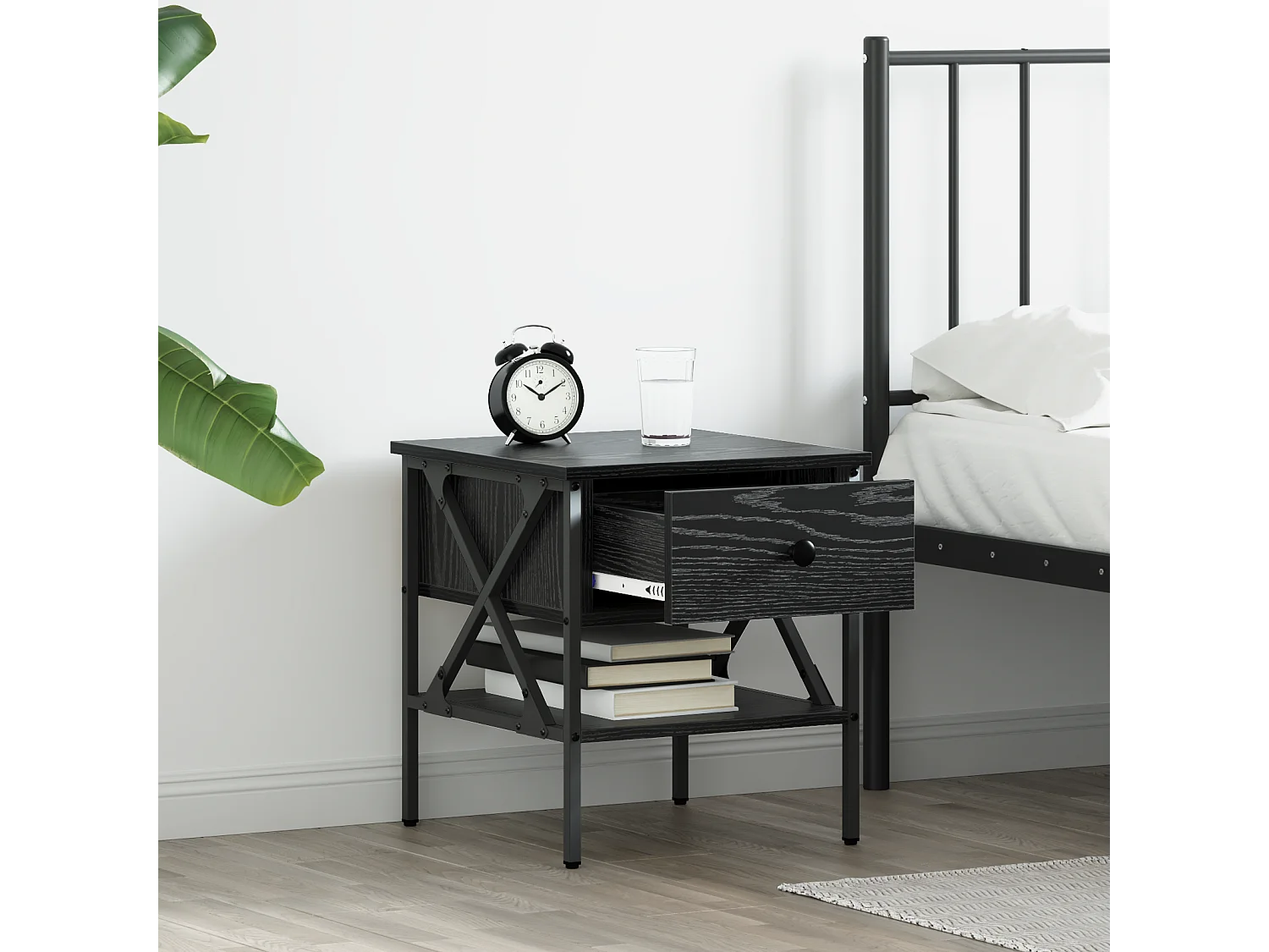 Nachtkastjes 2 stuks Zwarte Eiken 40x42x45 cm Bewerkt hout