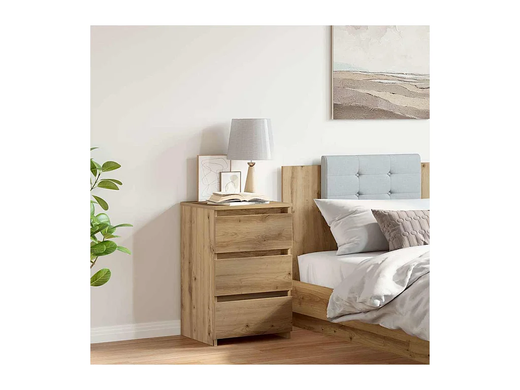 Table de chevet chêne artisanal 40x35x62,5 cm bois d'ingénierie