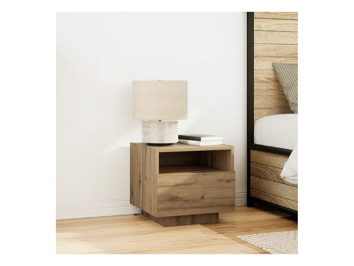Comodino con luci LED Artisan Oak 40x39x37 cm