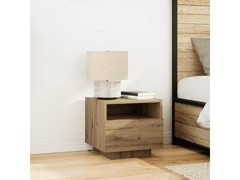 Comodino con luci LED Artisan Oak 40x39x37 cm