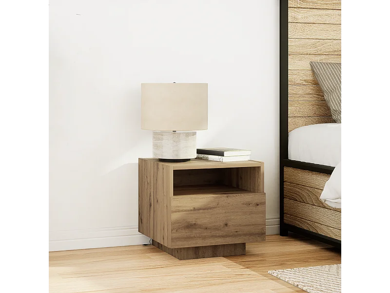 Comodino con luci LED Artisan Oak 40x39x37 cm