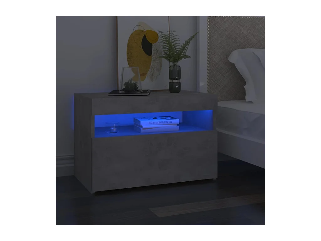 Table de chevet avec lumières LED gris béton 60x35x40 cm