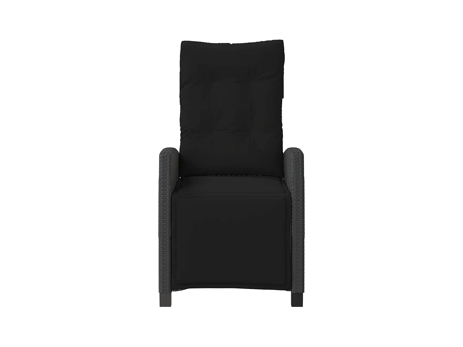 Liggende tuinstoel met voetenbankje van zwart gevlochten hars