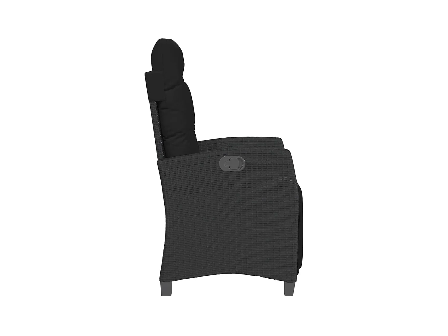 Liggende tuinstoel met voetenbankje van zwart gevlochten hars