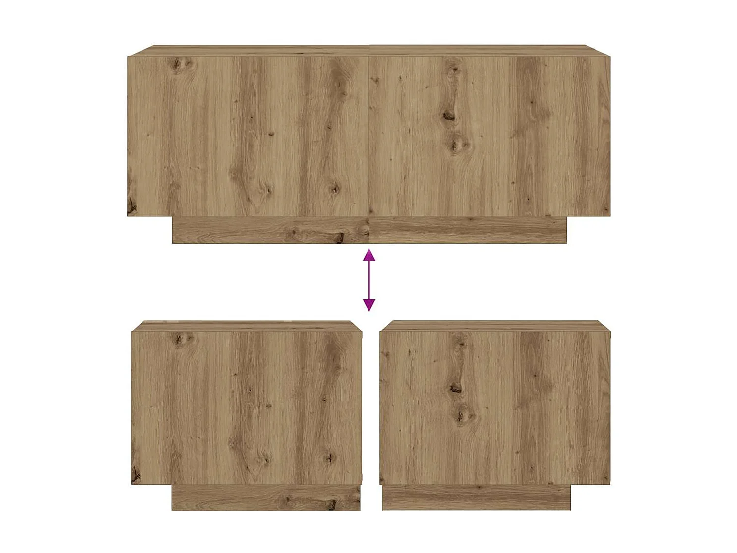 Comodino in rovere artigianale 100x35x40 cm in legno ingegnerizzato