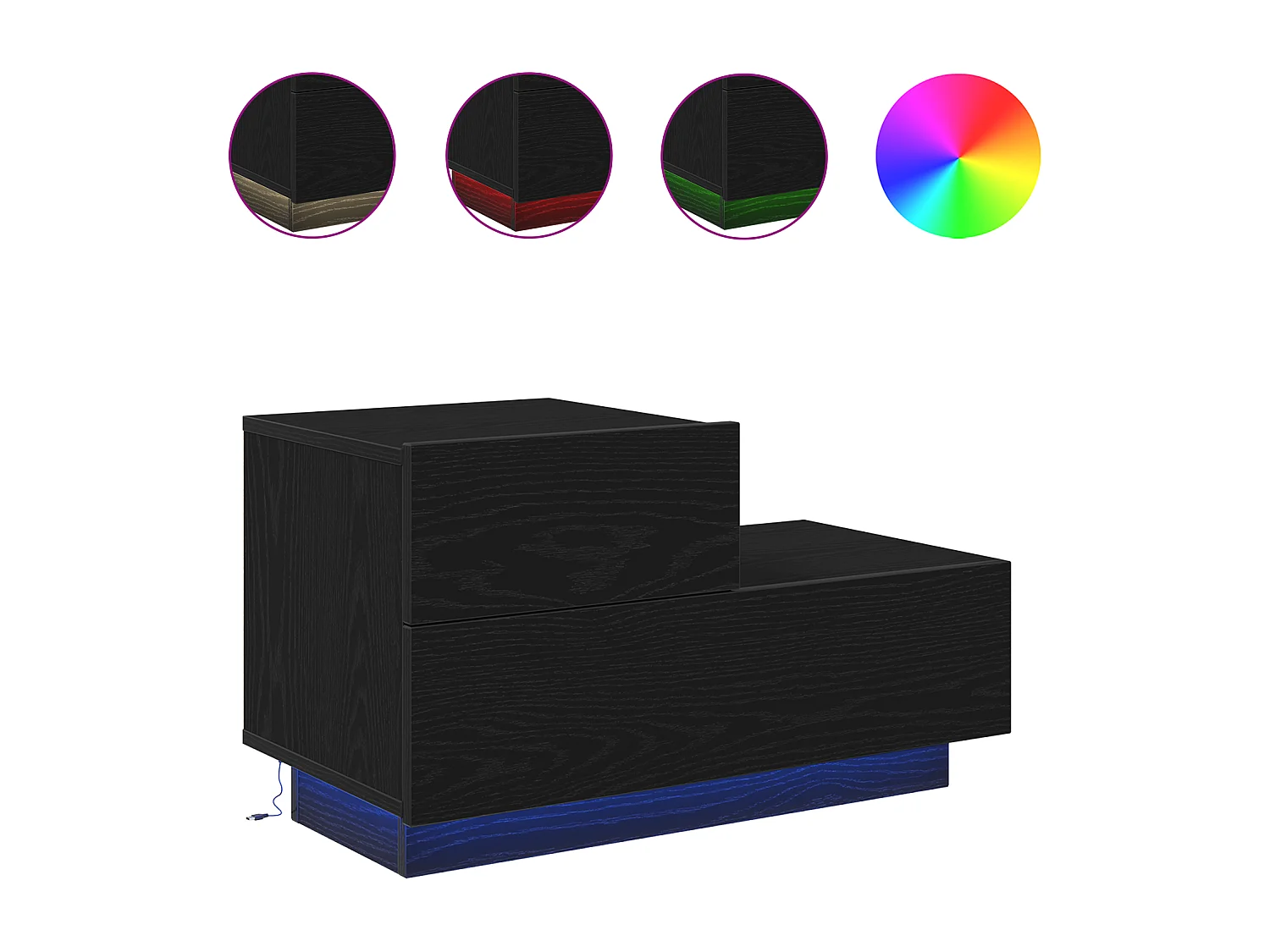 Table de chevet avec lumières LED Chêne noir 70x36x40,5 cm