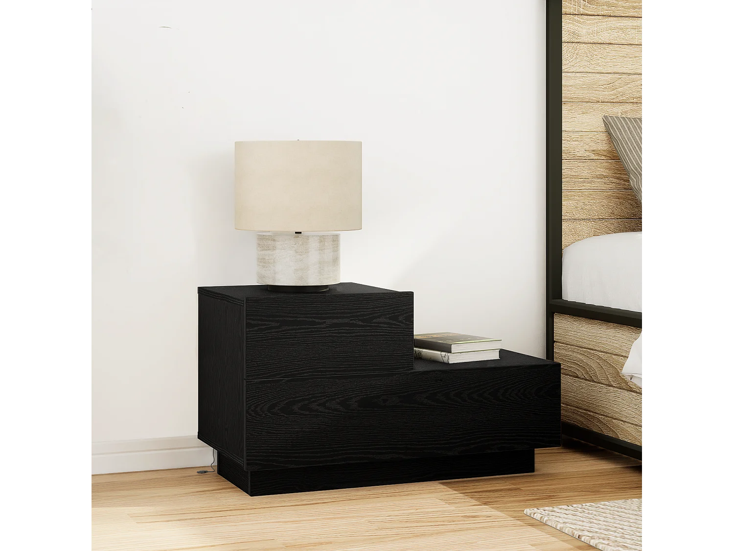 Nachtkastje met LED-verlichting Zwarte eik 70x36x40,5 cm