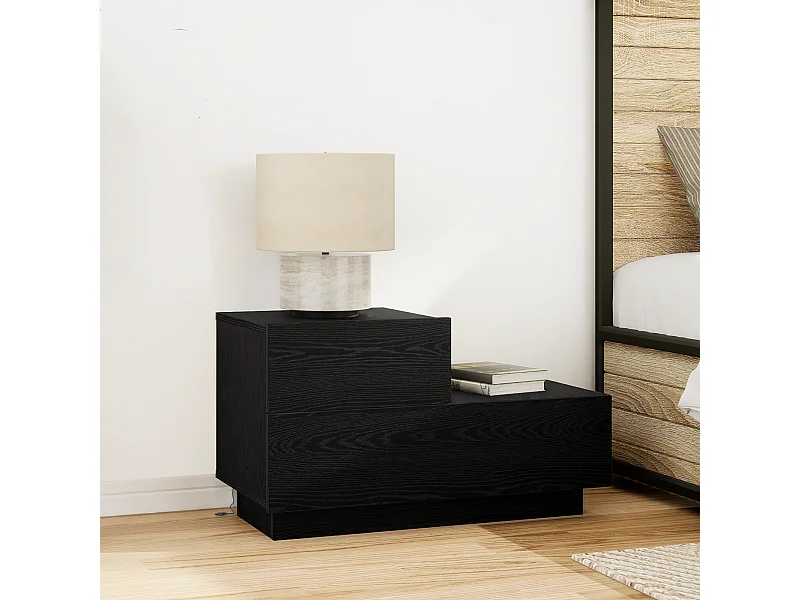 Comodino con luci LED Rovere nero 70x36x40,5 cm