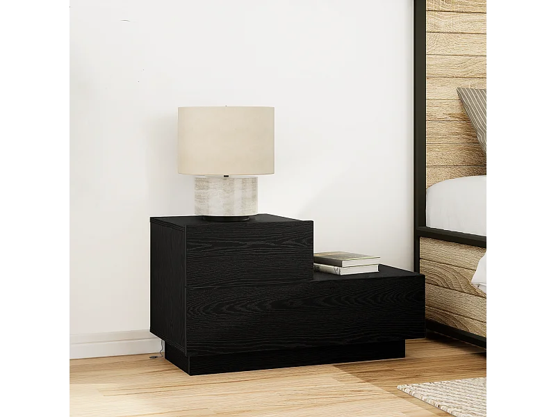 Table de chevet avec lumières LED Chêne noir 70x36x40,5 cm