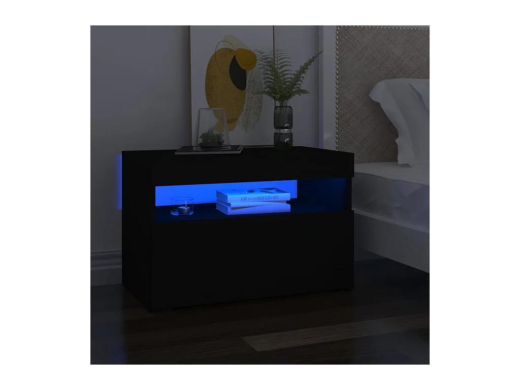 Comodino con luci LED nero 60x35x40 cm