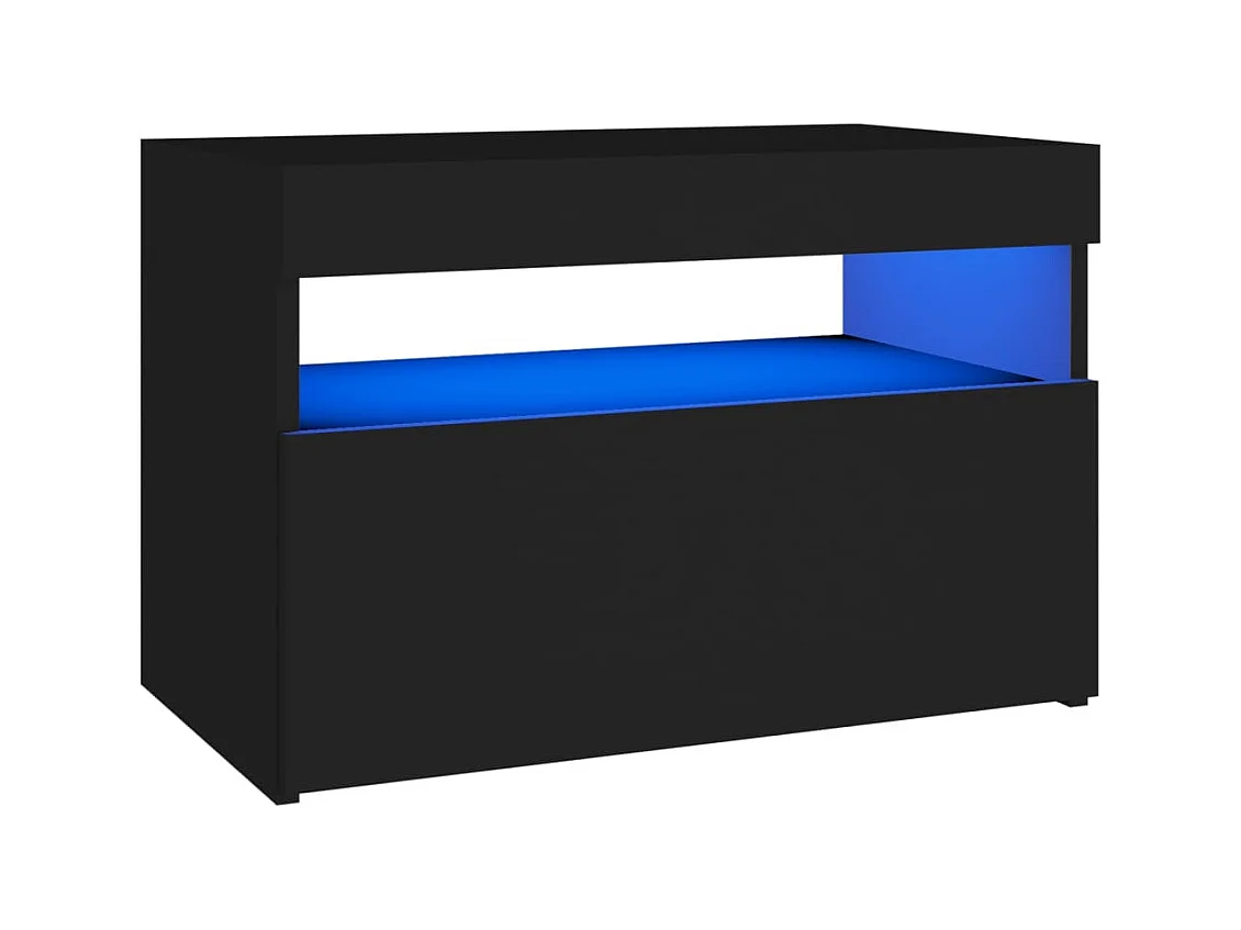 Comodino con luci LED nero 60x35x40 cm