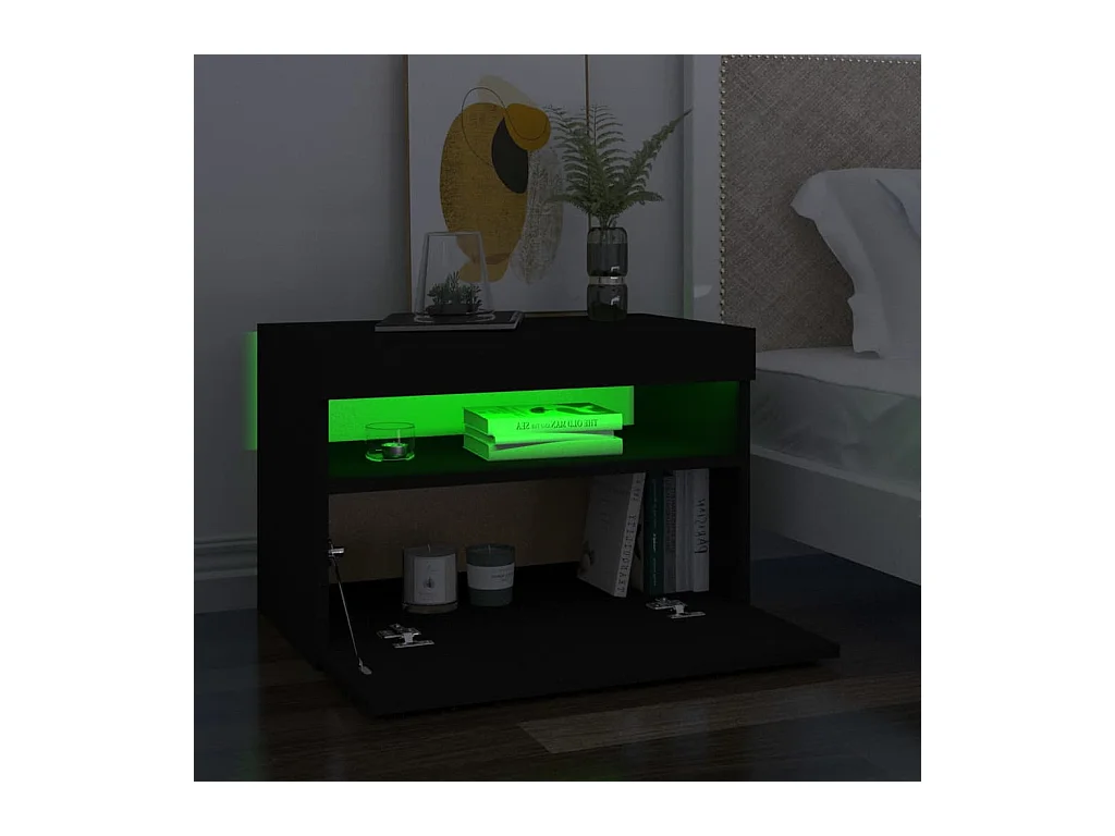 Comodino con luci LED nero 60x35x40 cm