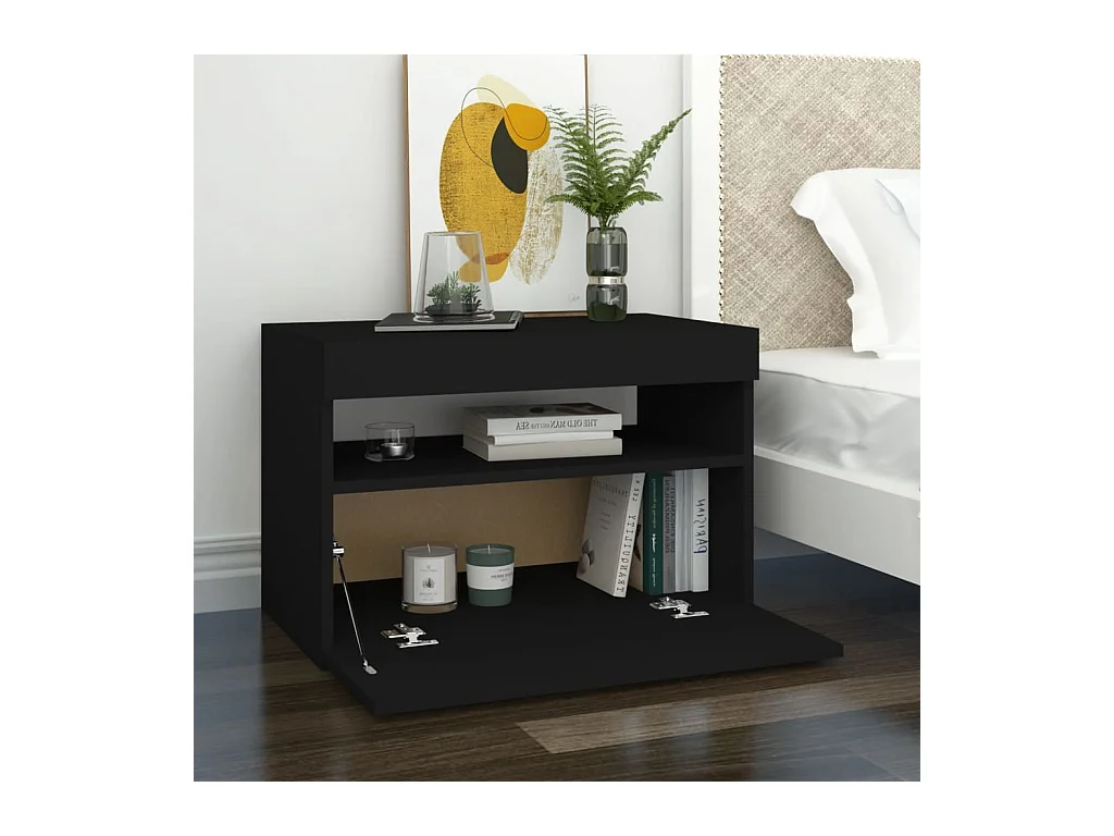 Comodino con luci LED nero 60x35x40 cm
