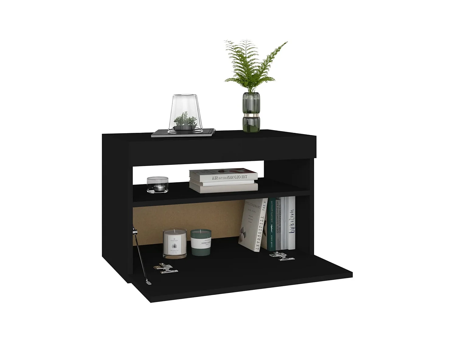 Comodino con luci LED nero 60x35x40 cm