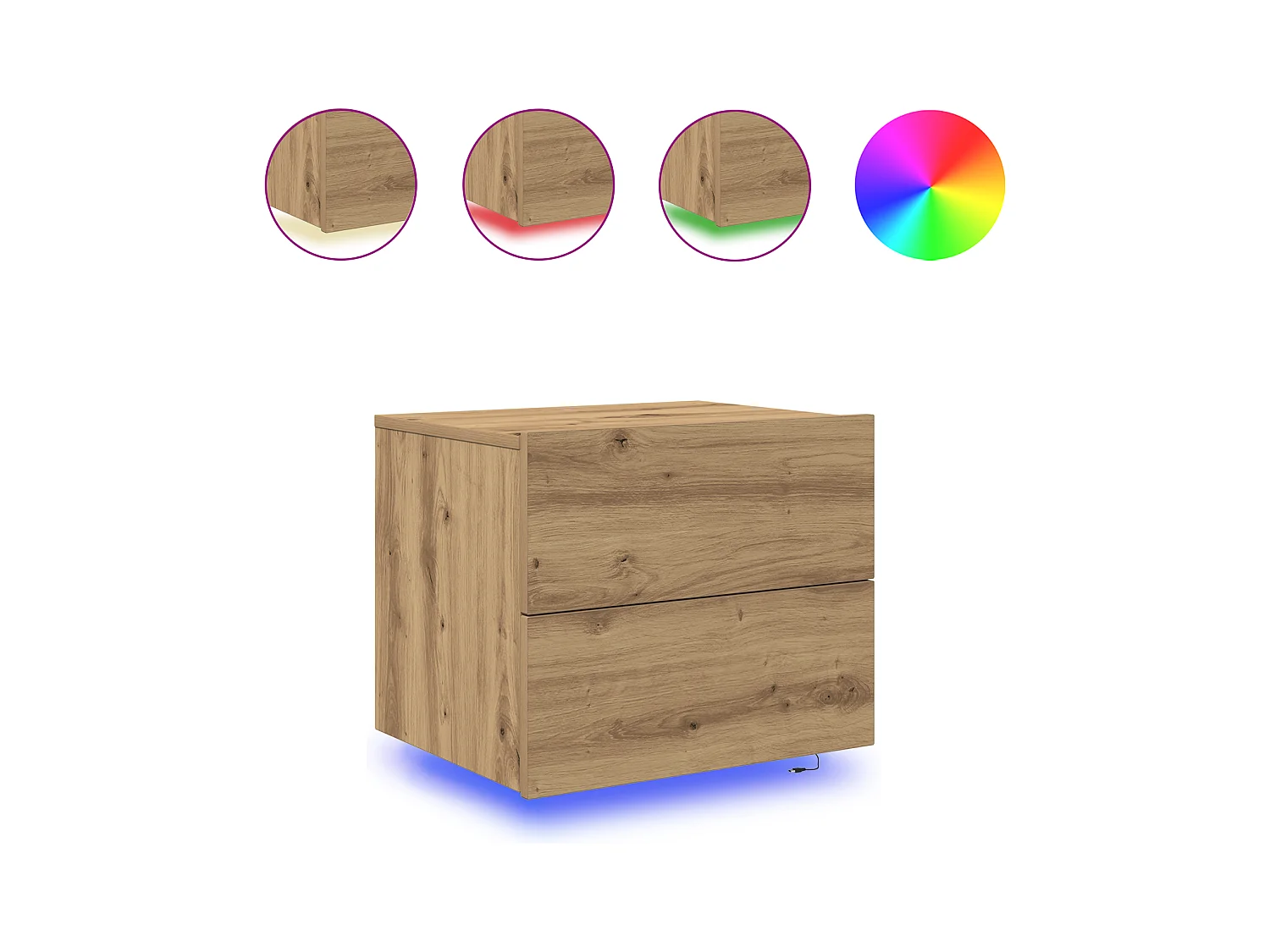 Armoires de chevet avec lumières LED murales 2 pcs Chêne Artisan