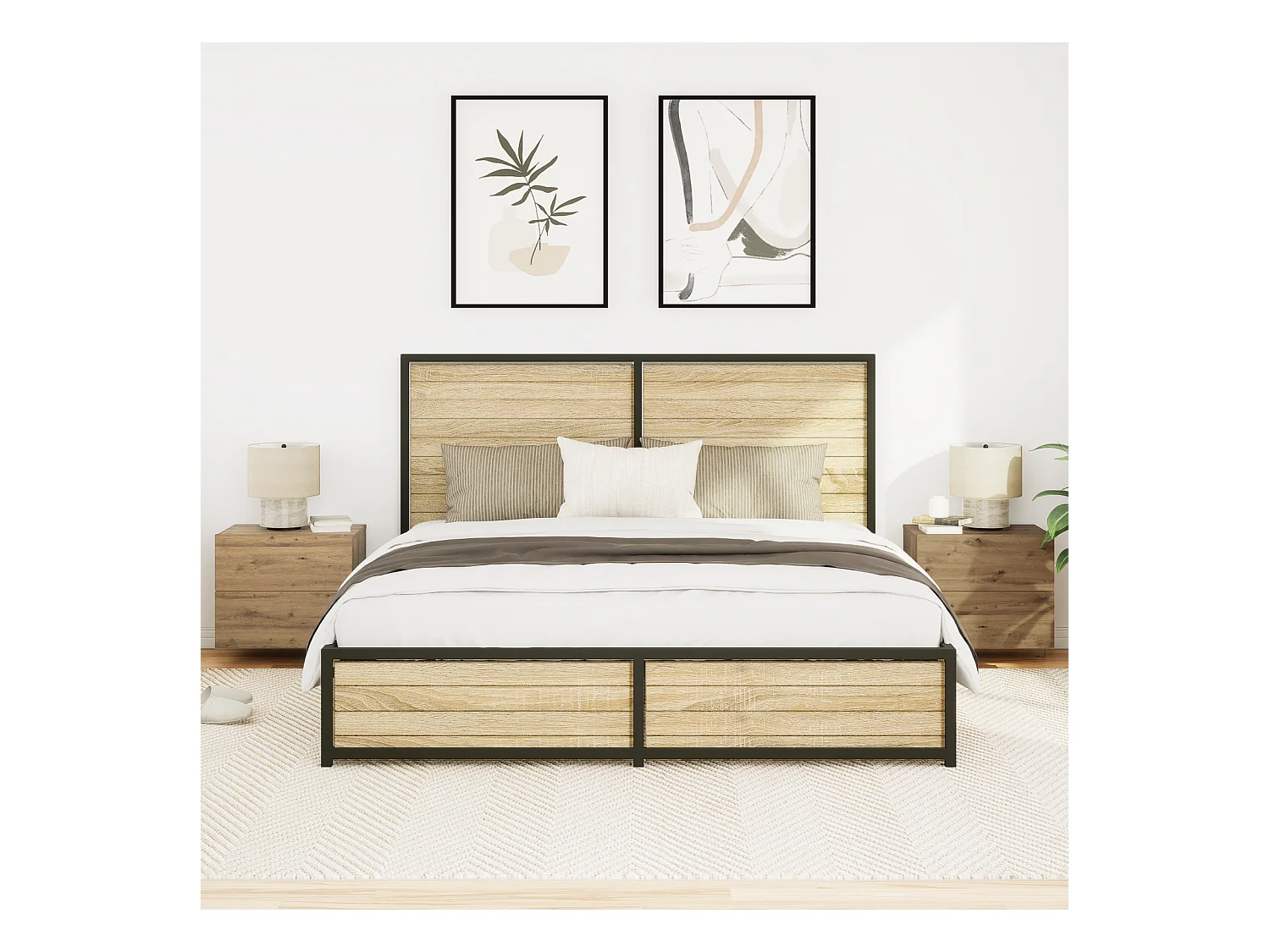 Armoires de chevet avec lumières LED murales 2 pcs Chêne Artisan