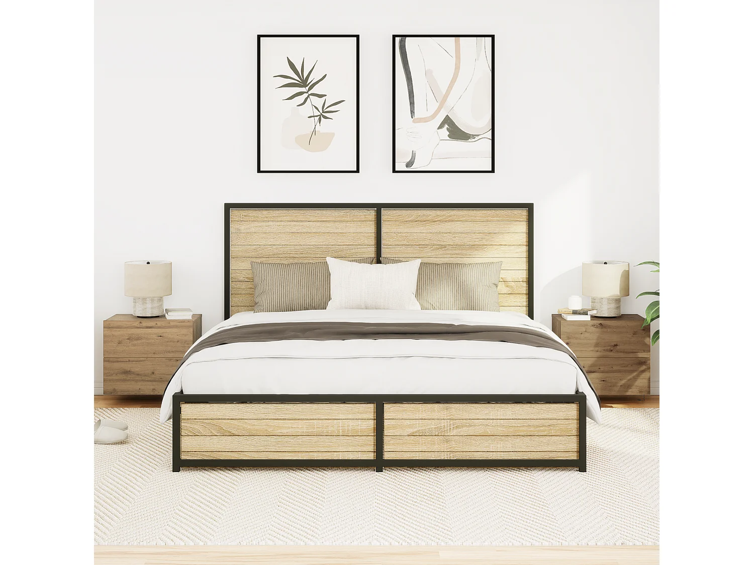 Armoires de chevet avec lumières LED murales 2 pcs Chêne Artisan