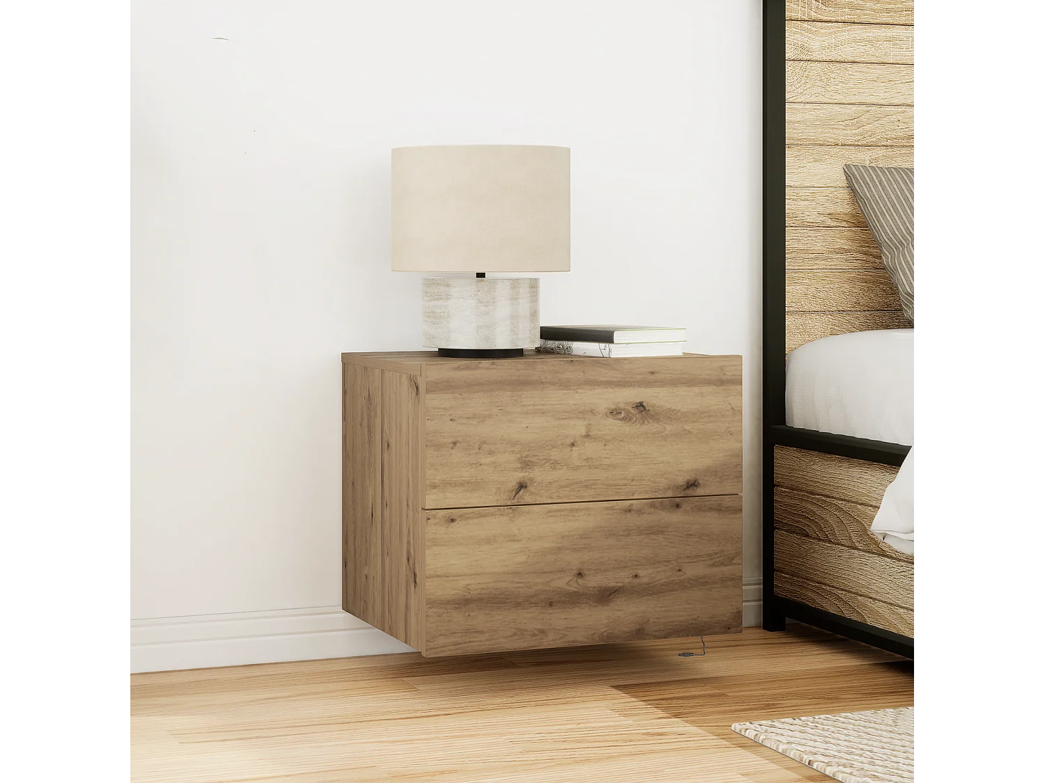 Comodini con luci da parete a LED 2 pezzi in rovere artigianale