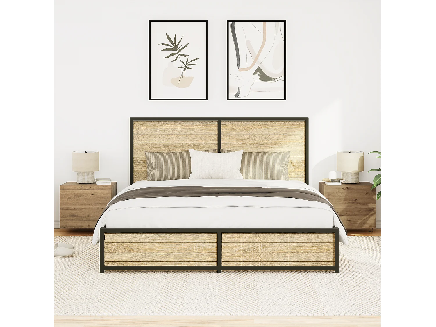 Comodini con luci da parete a LED 2 pezzi in rovere artigianale