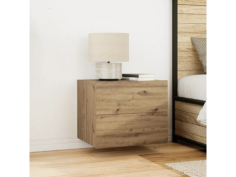 Comodini con luci da parete a LED 2 pezzi in rovere artigianale