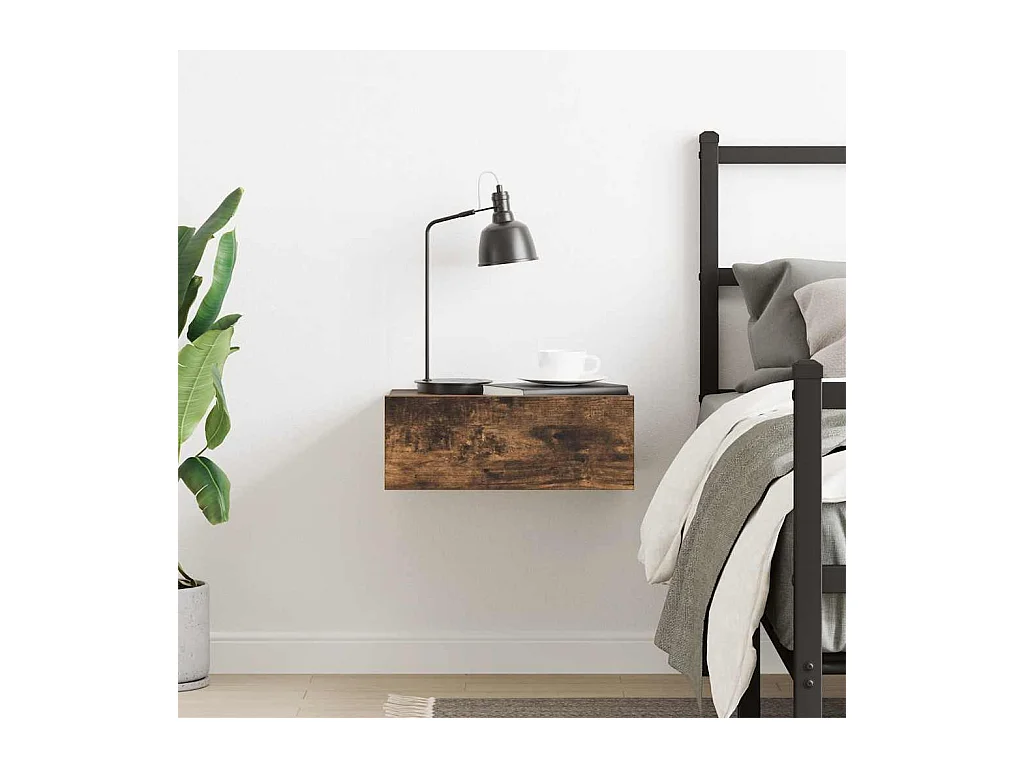 Zwevend nachtkastje Gerookt eikenhout 40x30x15 cm