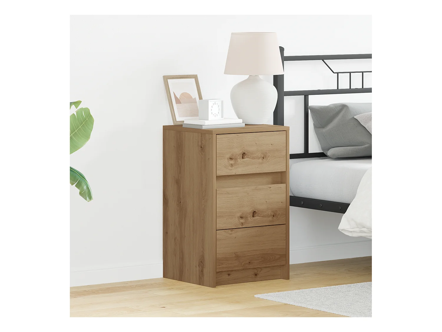 Table de chevet avec lumières LED Chêne artisanal Bois reconstitué