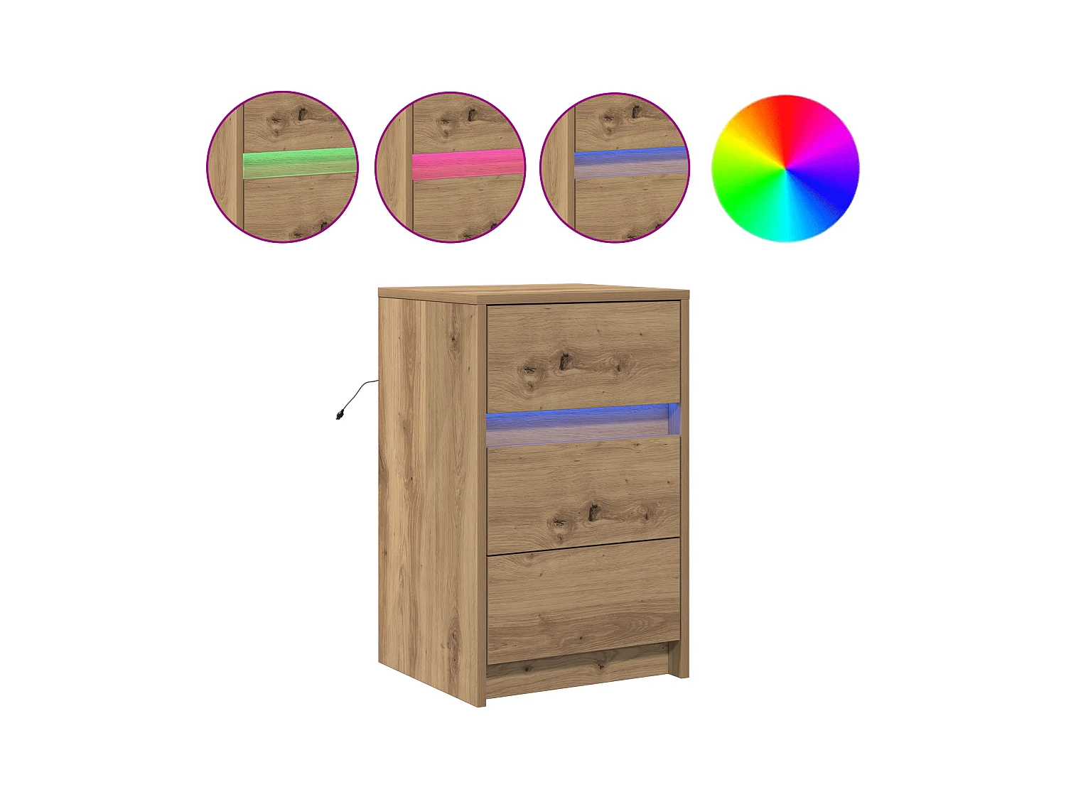 Table de chevet avec lumières LED Chêne artisanal Bois reconstitué